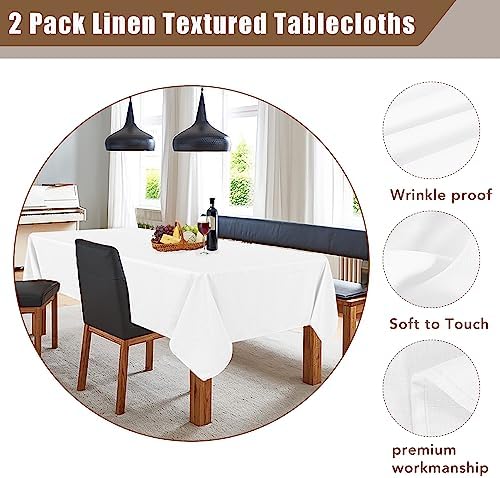 Fitable 2 Pack White Faux Linen Tablecloths Rectangle 60x102 Inch - Image 4