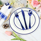 100Pack Blue Pre Rolled Plastic Silverware Wrapped Blue Rolled Cutlery - Image 4