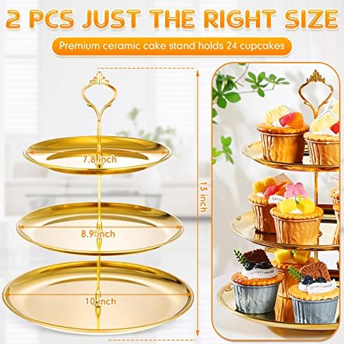 Yaomiao 2 Sets Gold 3 Tier Serving Tray with Base Stainless Steel Tiered Cupcake Stand Dessert Table Display Set Cup Cake Tier Stand Metal Cupcake Tower Fruit Dessert Holder Wedding Serving Platter - Image 2