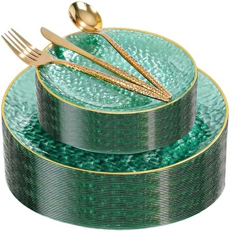I00000 150 Pcs Clear Green Plastic Plates, Disposable Hammer Party Plates by I00000