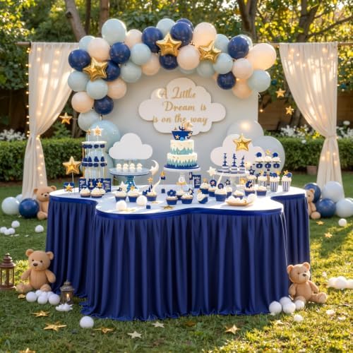 Partisky Navy Blue Polyester Table Skirt for Rectangle Tables 17ft, Wrinkle Resistant Pleated Ruffle Table Cloth for Banquet Wedding Display Dining Table - Image 3