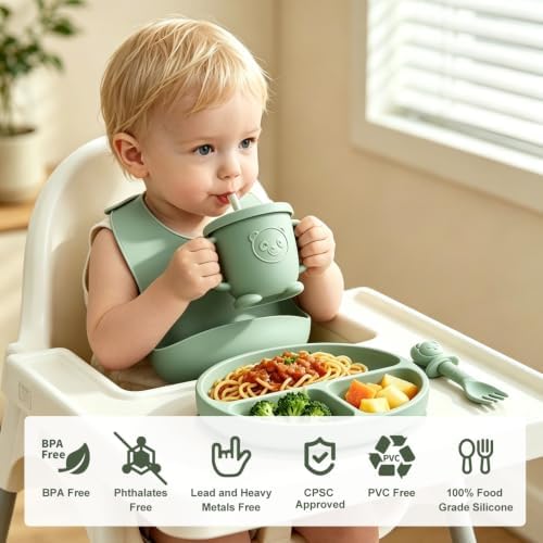 Silicone Baby Feeding Utensils Set for 6+ Months, 17 Pcs, Green - Image 3