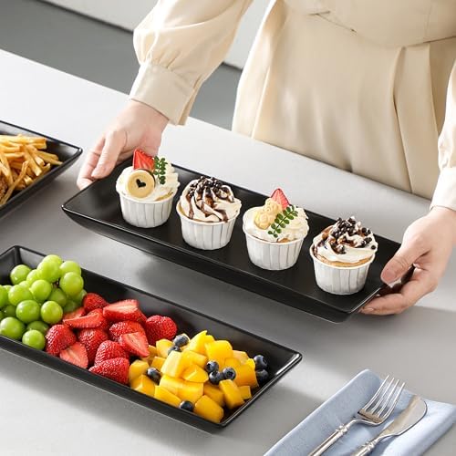 MALACASA 3 Tier Serving Trays for Party, Stoneware Serving Platters and Trays, 14 Inch Tiered Tray Stand, Fruit Tray, Trays for Serving Food, Black Dessert Stand with Collapsible Sturdier Metal Rack - Image 6