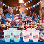 Whaline 50Pcs 12Oz Patriotic Disposable Plastic Cups with Lids and Straws 4th of July American Flag Cold Beverage Drinking Cups for 250th Anniversary Independence Day Party Supplies - Image 6