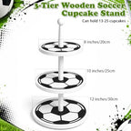 Thenshop 3-Tier Wooden Soccer Cupcake Stand 12 Inch, World Soccer Party Decorations, Sport Dessert Cake Table Displays for Tailgate, Birthday, Baby Shower, Sports Theme Party Supplies - Image 2