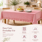 Red White Striped Ruffled Tablecloth Rectangle 55" x 70" Farmhouse Washed Cotton Table Cloth with Short Ruffle Cottage Table Cover for Boho Dining Room Kitchen Picnic Home Party Decoration - Image 5