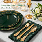 DaYammi 150Pcs Green Plastic Plates with Gold Silverware Set for Party - Image 3