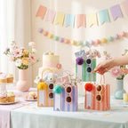 Gersoniel 24 Pcs Pastel Stripe Paper Gift Bags with Honeycomb Ball, Bright - Image 5
