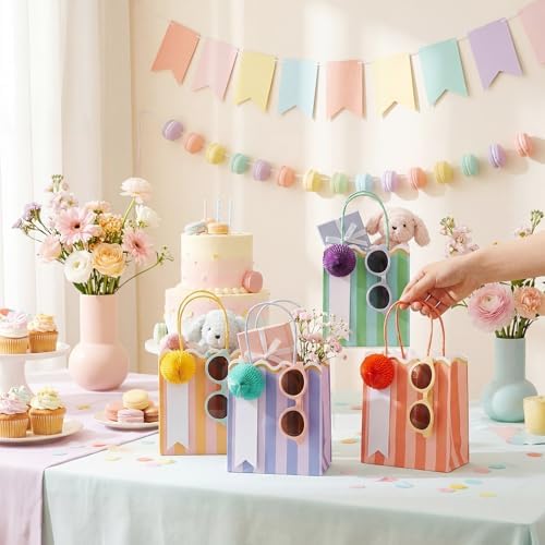 Gersoniel 24 Pcs Pastel Stripe Paper Gift Bags with Honeycomb Ball, Bright - Image 5
