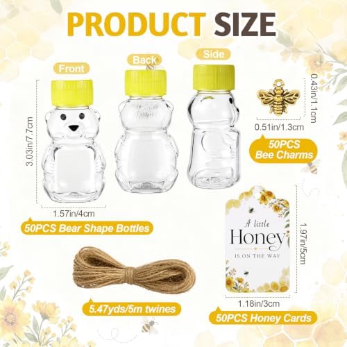 50 Pack Mini Honey Jars Party Favors, 2 Oz Plastic Small Bear Honey Bottles - Image 2