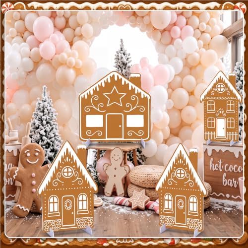 4 Pcs Christmas Gingerbread House Decor, Village Cardboard Cutout - Image 2