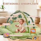 5-in-1 Baby Activity Gym & Play Mat with 6 Hanging Toys, Tummy Time Mat & Cards - Extra Large, Reversible Machine Washable Pad - Gift for Newborns, Infants 0-12 Months, Green - Image 3