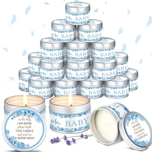 MTLEE Flowers 24 Pcs Baby Shower Party Favors Candles Lavender Scented Baby Shower Favors for Guests Rustic Tealights Candles Gender Reveal Return Gifts(Blue, 1.2 oz) by CelebrateEveryMoment