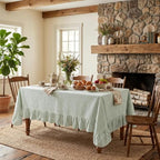 Eternal Beauty Striped Ruffled Tablecloth 52x70 Inch Green White - Image 2