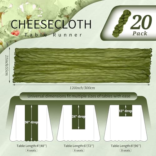 20 Pack Olive Green Cheesecloth Table Runner Wedding Birthday Table Decor - Image 2
