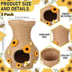 Novabright 3 Set 6 Inch Bee Hive Vase with Artificial Flowers Jute Rope - Image 2
