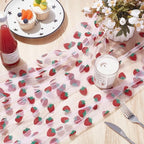 12 Pcs 29x70 Inch Strawberry Shiny Glitter Tulle Table Runner, Blush Pink Lace Strawberry Tablecloth for Cake Birthday Party Wedding Baby Shower Christmas Decorations - Image 4