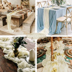 12 Pcs Beige Cheesecloth Table Runner 10FT Runner for Tables Boho Gauze Fabric Table Runner Decoration Rustic Sheer Runner for Wedding Bridal Shower Birthday Party Table Decor (35 x 120 Inches Long) - Image 6