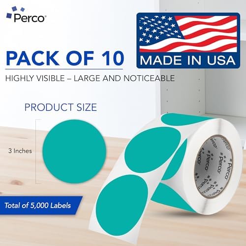Perco Teal Perforated Round Circle Dot Sticker 3-Inch Labels — 10 Rolls, 5,000 Stickers - Product Labels, Planner Stickers & Modern Branding - Made in USA - Image 2