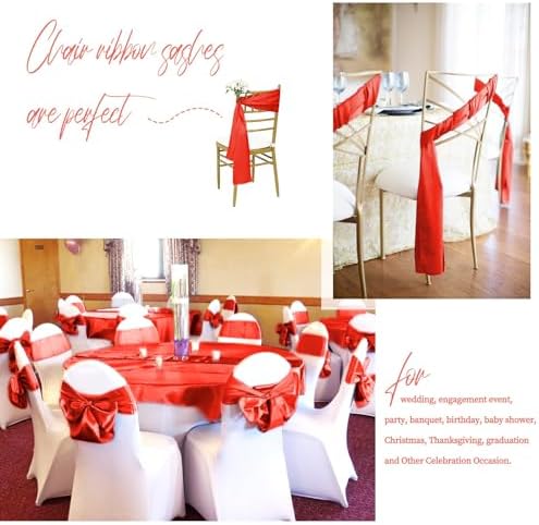 fani 120 PCS Satin Chair Sashes, 7x78 Inch, Red - Image 7