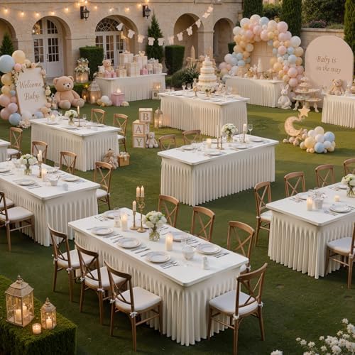 6 Pack Beige Spandex Tablecloths for 6 Foot Rectangle Tables, Wrinkle Free Stretchy Table Cloths 6ft Fitted Table Cover DeskSkirt for Weddings Birthday Party Banquet Baby Shower - Image 4