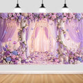 Purple Floral Wedding Backdrop, Romantic Flower Roman Arch Photo Background by JAWO