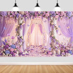 Purple Floral Wedding Backdrop, Romantic Flower Roman Arch Photo Background by JAWO