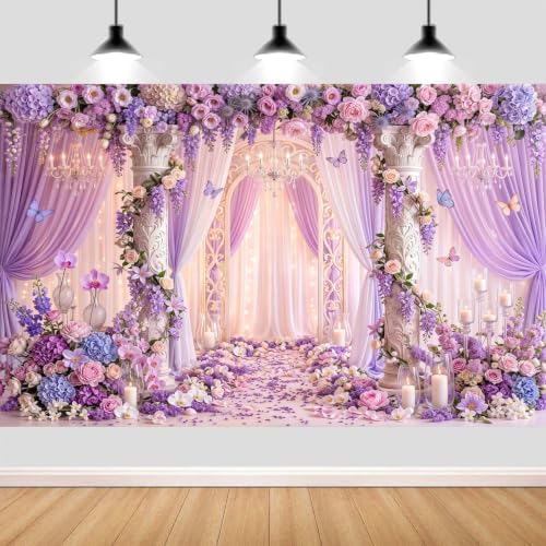 Purple Floral Wedding Backdrop, Romantic Flower Roman Arch Photo Background by JAWO