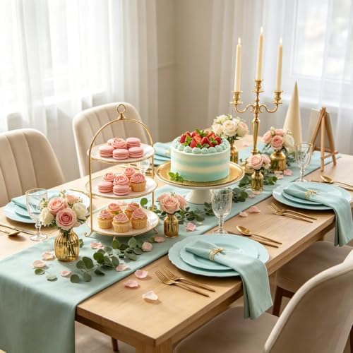 WDF 60pcs Mint Green Plastic Plates - Baroque Dinner Plates Including 30 Green Plates Disposable10.25inch, 30 Dessert Plates 7.5inch for Upscale Wedding/Party - Image 3