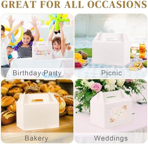 TryDrem 50Pack Large Gable Boxes with Handles, 9x6x6 Inch Spacious Capacity Party Favor Boxes, White Treat Box for Gifts, Bread, Cookies, Lunch, Bakery, Wedding, Birthday, Picnic - Image 6