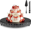 Wenqik 20 Inch Black Cake Stand Set Metal Round Cupcake Dessert Stand with Cake Cutting, Flower Spatula Wedding Cupcake Pastry Display Candy Holder Display for Wedding Party Birthday Baby Shower by Wenqik
