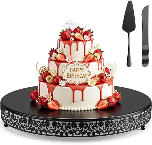 Wenqik 20 Inch Black Cake Stand Set Metal Round Cupcake Dessert Stand with Cake Cutting, Flower Spatula Wedding Cupcake Pastry Display Candy Holder Display for Wedding Party Birthday Baby Shower by Wenqik