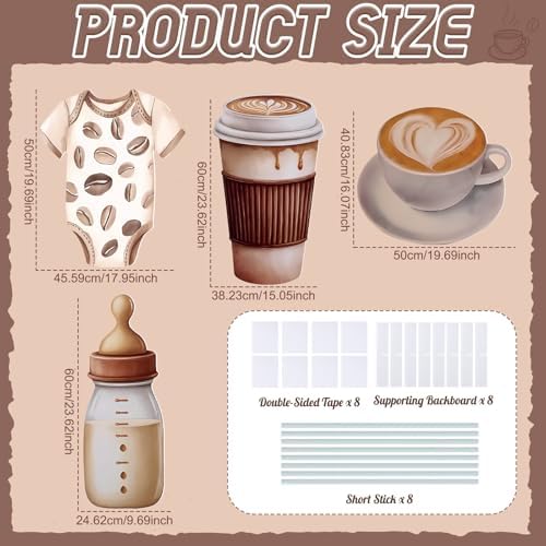 4 Pcs Baby is Brewing Cardboard Cutout Standup Life Size Baby Shower Decorations, Coffee Themed Cardboard Cutouts for Gender Reveal Birthday Party Photo Backdrop Favors - Image 3