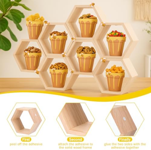 Cinnvoice 12 Set Ceramic Mini Honey Bee Pots with Honeycomb Stand Dippers Bee Charms Cupcake Planter Hexagon Display Holder Honey Party Favors for Baby Shower Guests Wedding Birthday Party Decor - Image 4