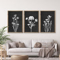 Flower Plant Wall Art Decor 16"x11" Set of 3 Black And White Wood Black by flowtorely