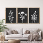 Flower Plant Wall Art Decor 16"x11" Set of 3 Black And White Wood Black by flowtorely