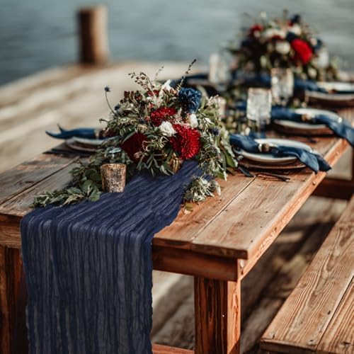 8 Pack Navy Blue Cheesecloth Table Runner 120 Inch Boho Wedding Decor - Image 7