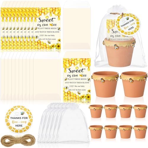 Ctosree 50 Sets Sweet As Can Bee Baby Shower Favors for Guests Honeybee Seed Packets Bulk Include Self Adhesive Seed Packets Flowerpot Thank You Tags Organza Bags for Sweet Bee Theme Baby Shower by Ctosree