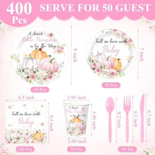 Pickmesh 400 Pcs Pink Pumpkin Baby Shower Plates and Napkins Set - Image 2