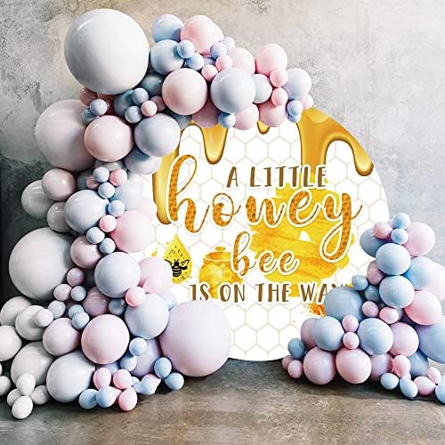 7ft Diameter A Little Honey Bee is On The Way Theme Baby Shower Round Backdrop Cover Golden Glitter Sweet Honeycomb Bumblebee Circle Background Kids Baby Shower Portrait Photo Booth Props - Image 3