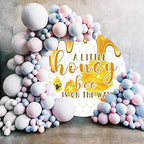 5ft Diameter A Little Honey Bee is On The Way Theme Baby Shower Round Backdrop Cover Golden Glitter Sweet Honeycomb Bumblebee Circle Background Kids Baby Shower Portrait Photo Booth Props - Image 3