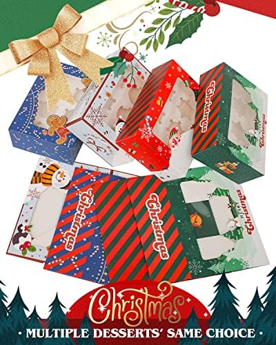 qiqee Christmas 6 Cupcake Boxes with Window 30 Packs Cupcake Box 9.4x6.1x3 inch Bakery Boxes For Cupcakes Carrier, Cupcake Containers - Image 3
