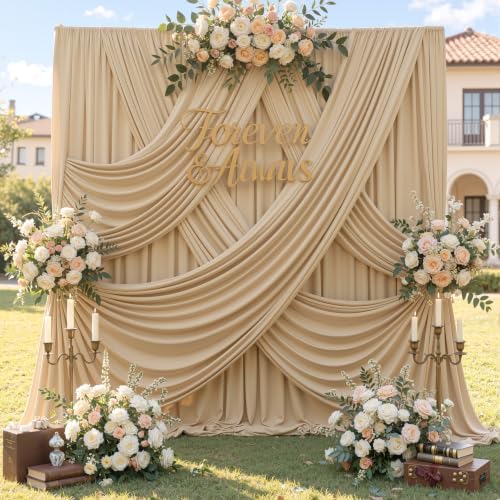 15ft x 10ft Champagne Backdrop Curtains for Wedding Parties, 2 Panels Extra Long Wrinkle Free Fabric Drapes Photo Backdrop for Baby Shower Birthday Stage Reception Lobby Decoration by CO-AVE