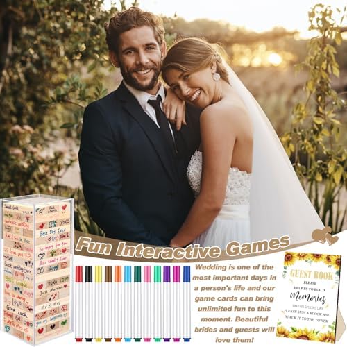 80 Wedding Guest Book Alternative tumbling tower Wooden Block, Sunflowers - Image 6