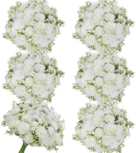 White Artificial Flowers 6 Bundles Silk Floral with Stems by TOBILU