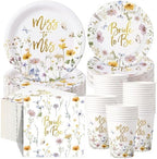 Pickmesh 250 Pcs Wildflower Bridal Shower Decorations Floral Miss to Mrs Plates and Napkins Sets Bride to Be Disposable Paper Tableware Set for Wedding, Engagement, Bachelorette Party, Serves 50 by Pickmesh