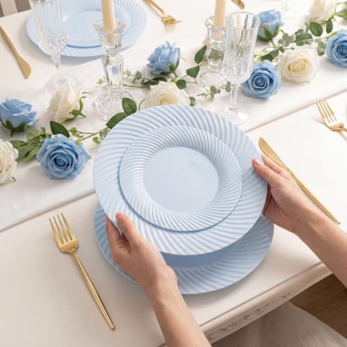 IOOOOO 100 Pcs 7" Blue Plastic Dessert Plates, Fancy Blue Cake Plates - Image 5