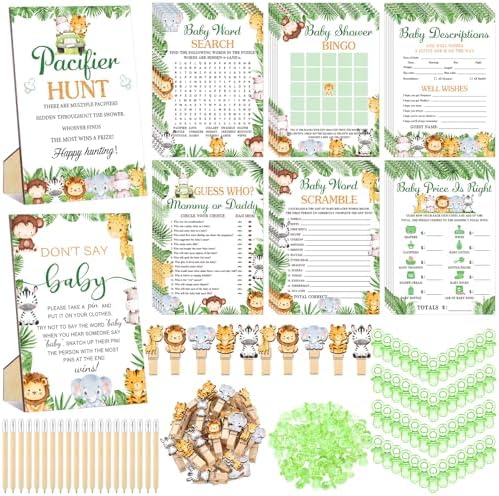 Sherr 424 Pcs Safari Animal Baby Shower Game Decoration, Set 8, 50 Pacifier by Sherr