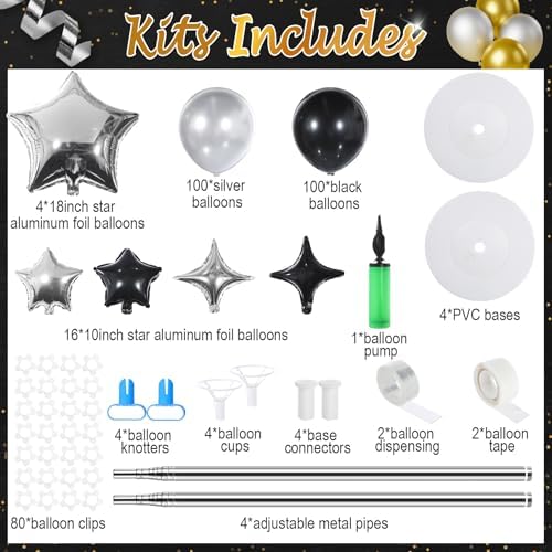 Gejoy Black Silver Balloon Column Stand Kit, Adjustable 1.4-6.6 ft - Image 2