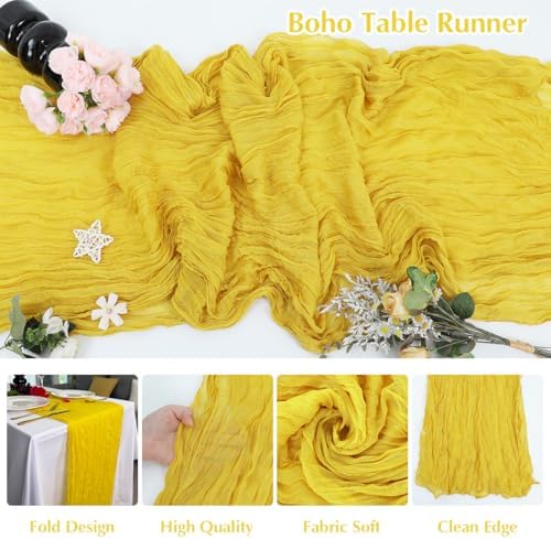 10 Pack Yellow Cheesecloth Table Runner -21*120Inch Long Boho Wedding Table Decor, Rustic Gauze Fabric Runner for Bridal Showers, Baby Showers & Parties (Sheer, Lightweight, Wrinkled Design) - Image 3